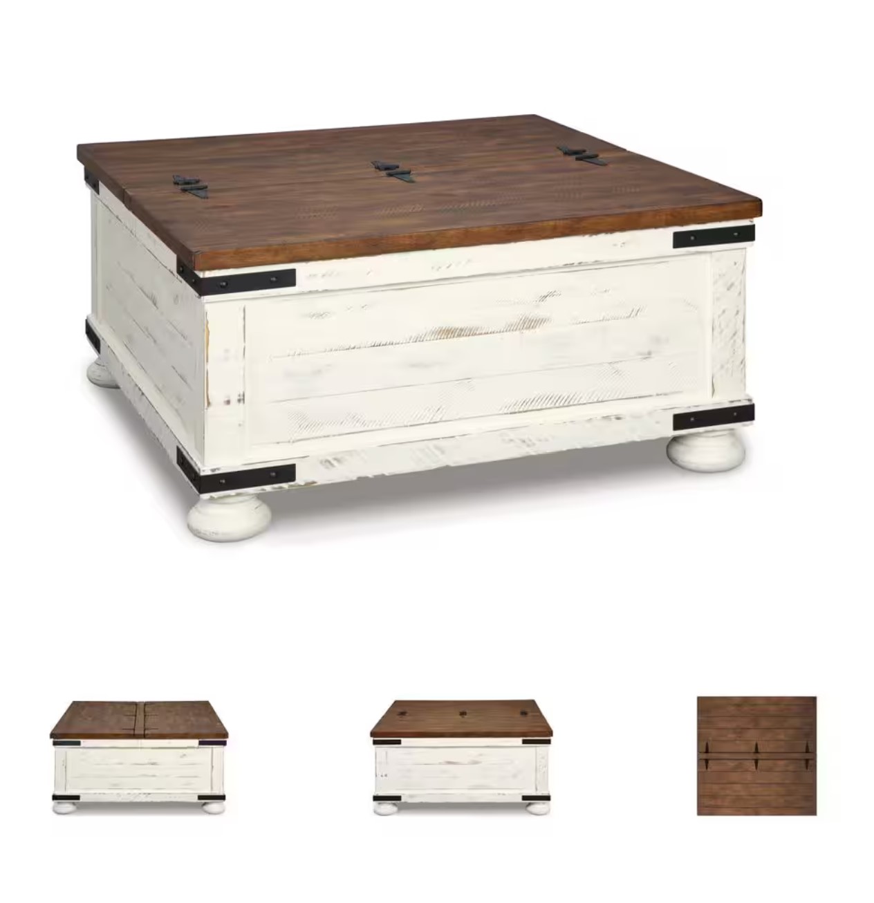 Wystfield 36 in. White Square Wood Coffee Table with Lift Top