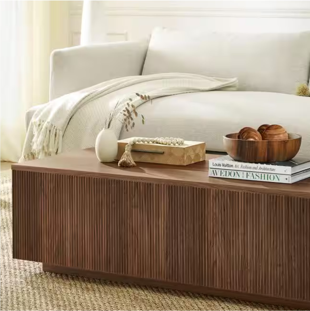 Reyes 47.5 in. Satin Walnut Rectangle MDF Top Coffee Table